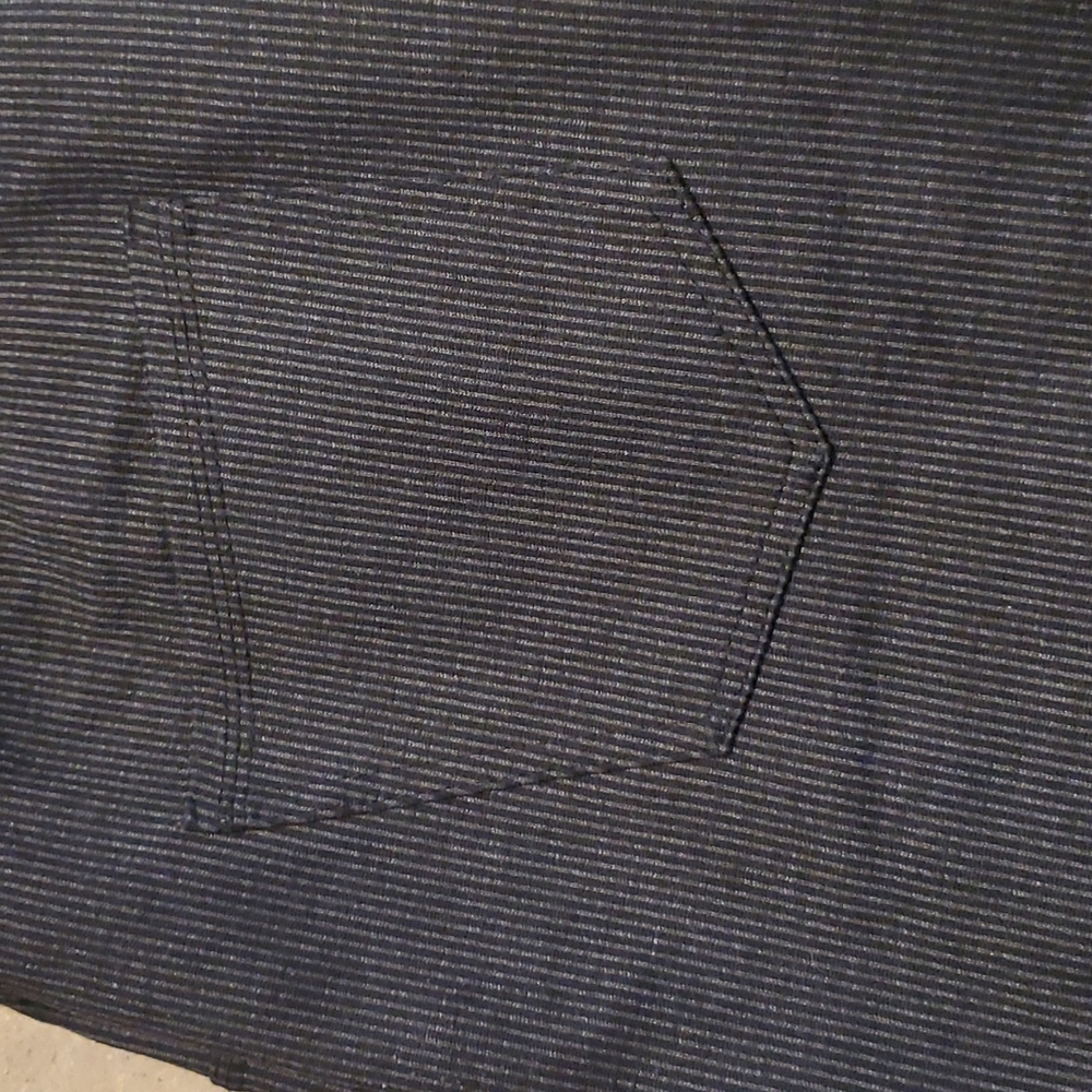 Pull on pants. Dark blue with a light blue/gray pinstripe. Size XL